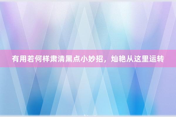 有用若何样肃清黑点小妙招,灿艳从这里运转